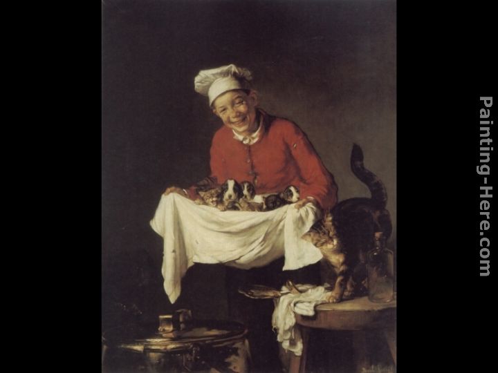 A Boy with Dogs and Kittens painting - Claude Joseph Bail A Boy with Dogs and Kittens art painting